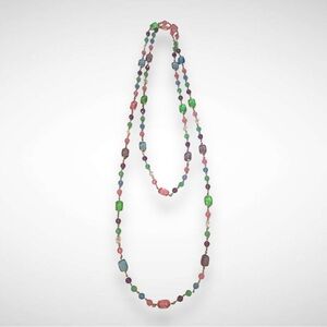 Vintage Single Strand Rope Length Pastel Crystal Beaded Necklace